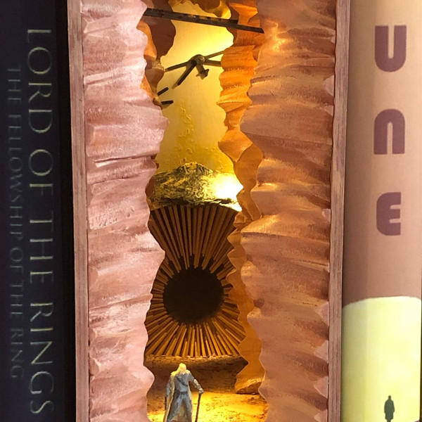 Book nook shelf insert sand dune Bookshelf diorama Fantasy booknook finished Miniature Mini world Library decor 9.jpg