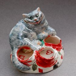 lipstick holder cheshire cat figurine makeup organizer alice in wonderland ceramic cosmetics holder funny cat
