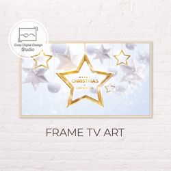 Samsung Frame TV Art | 4k Merry Christmas Gold Sparkling Stars Lettering Decor Art for Frame TV | Digital Art Frame TV