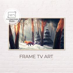 Samsung Frame TV Art | 4k Red Fox Winter Snowy Forest Background Art for Frame TV | Digital Art Frame TV