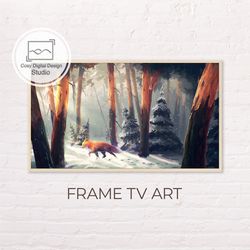 samsung frame tv art | 4k red fox winter snowy forest background art for frame tv | digital art frame tv