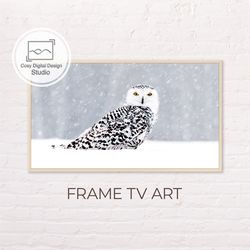 Samsung Frame TV Art | 4k Winter White Owl Snowy Forest Background Art for Frame TV | Digital Art Frame TV