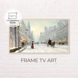 Samsung Frame TV Art | 4k Winter Christmas Snowy Street Landscape Art for Frame TV | Digital Art Frame TV