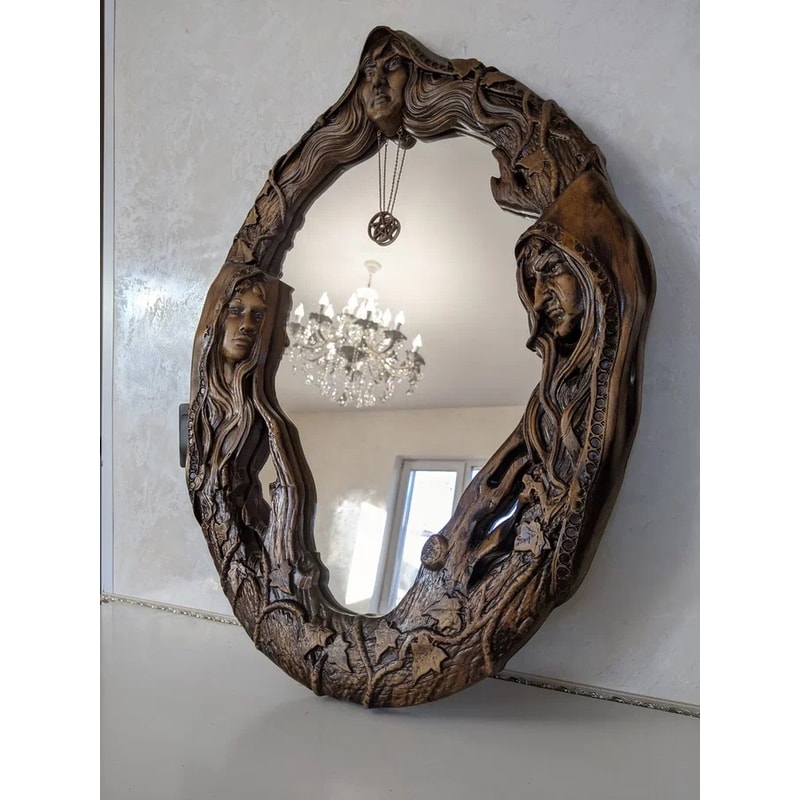 Magic mirror Scrying Mirror, Wall Mirror Carved On Wood, Witch Altar Tile, Black mirror.jpg