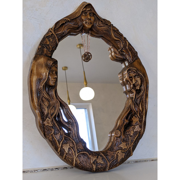Magic mirror Scrying Mirror, Wall Mirror Carved On Wood, Witch Altar Tile, Black mirror2.jpg