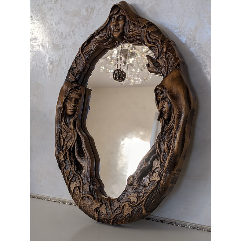 Magic mirror Scrying Mirror, Wall Mirror Carved On Wood, Witch Altar Tile, Black mirror3.jpg