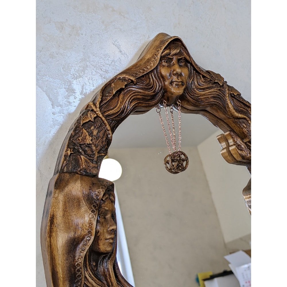 Magic mirror Scrying Mirror, Wall Mirror Carved On Wood, Witch Altar Tile, Black mirror4.jpg