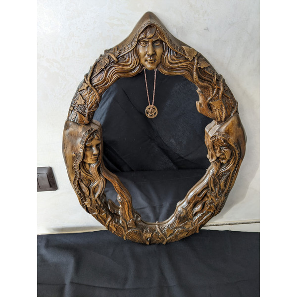 Magic mirror Scrying Mirror, Wall Mirror Carved On Wood, Witch Altar Tile, Black mirror6.jpg