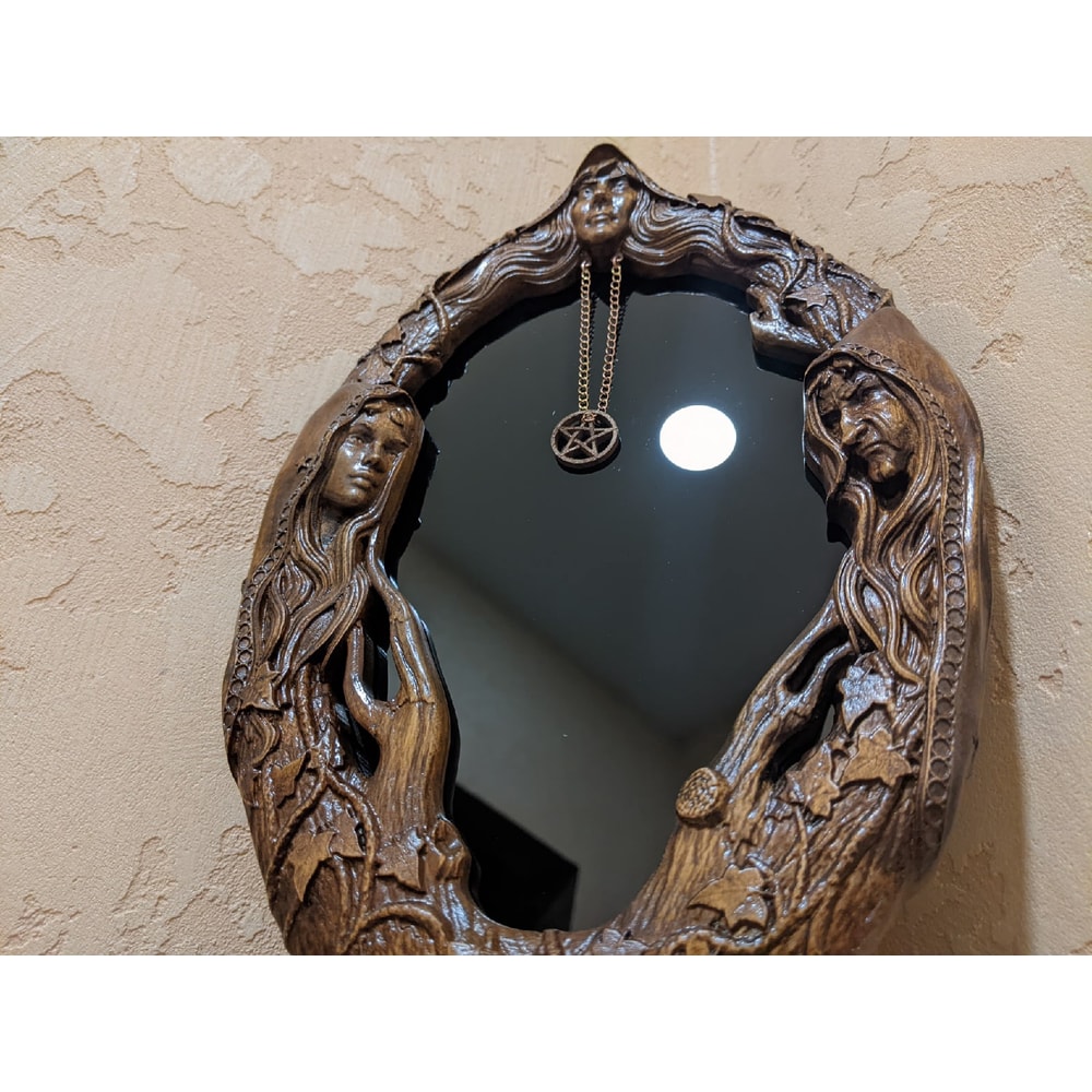 Magic mirror Scrying Mirror, Wall Mirror Carved On Wood, Witch Altar Tile, Black mirror9.jpg