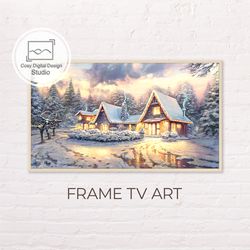 Samsung Frame TV Art | 4k Winter Christmas Snowy House Landscape Art for Frame TV | Digital Art Frame TV
