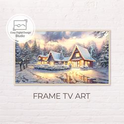 samsung frame tv art | 4k winter christmas snowy house landscape art for frame tv | digital art frame tv