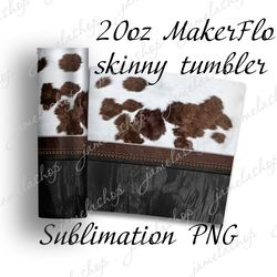 cow print and black wood tumbler designs sublimation for 20oz tapered makerflo, digital wrap png instant download