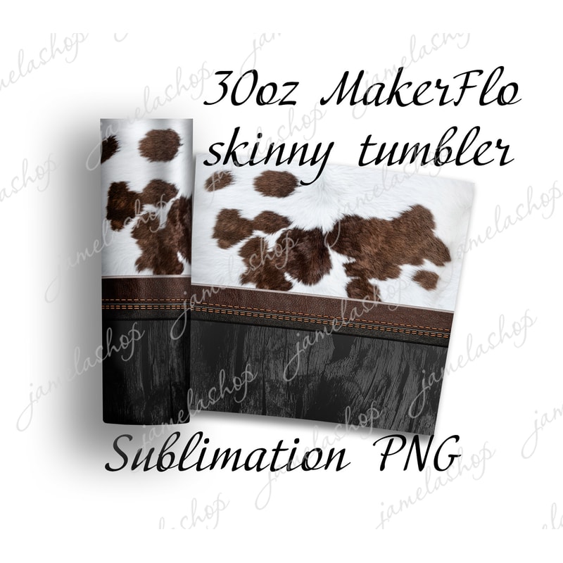 Cow print and black wood tumbler designs sublimation, Digital wrap PNG
