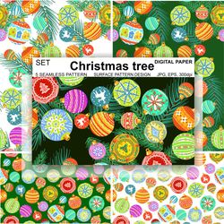 Digital Paper Christmas Toys Tree Seamless Pattern