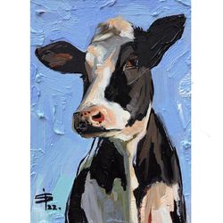 Cow Painting Original Art Farm Animals Artwork Fine Art Oil Painting 7 by 5 Home Decor by JuliyaFineArt