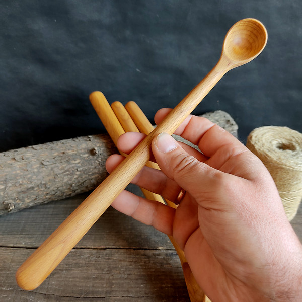 Handmade wooden spoon from natural beech wood with long handle - 04