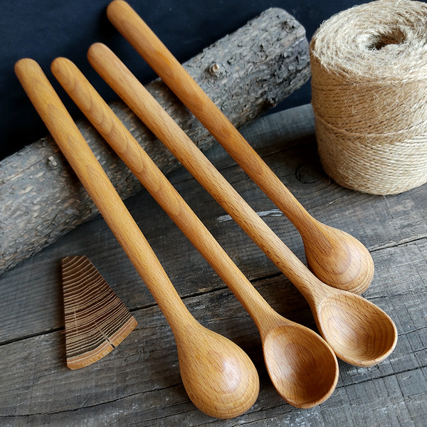 HanHandmade wooden spoon from natural beech wood with long handle - 06dmade wooden long handle stirring spoon-5.jpg