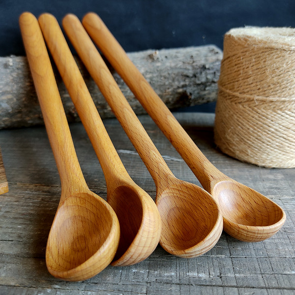 Handmade wooden spoon from natural beech wood with long handle - 07