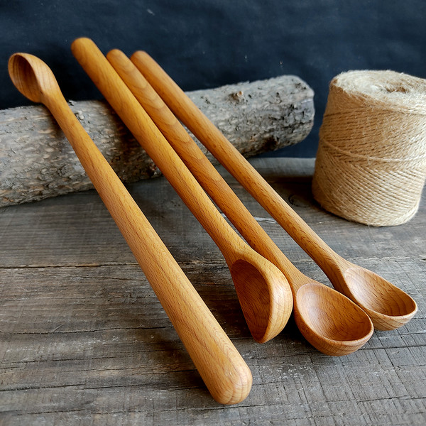 Handmade wooden spoon from natural beech wood with long handle - 08