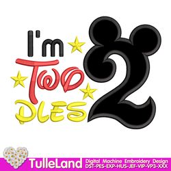 I'm Twodles second applique Birthday number 2 two doodles Mouse