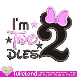 I'm Twodles second Birthday number 2 two doodles Mouse Girl Design applique for Machine Embroidery