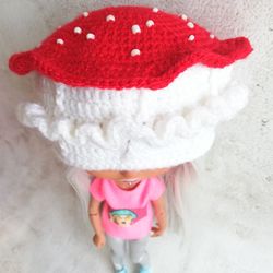 Blythe hat crochet fly agaric mushroom for custom blythe halloween clothes blythe accessories