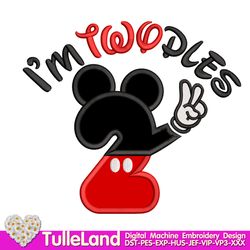 Im twodles Oh twodles Birthday I'm Twodles Mouse Silhouette Second 2nd Birthday Design applique for Machine Embroidery