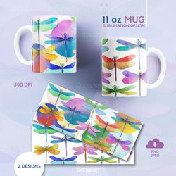 11oz Coffee Mug Sublimation Template, Dragonfly Design Mug, Sublimation Mug Design
