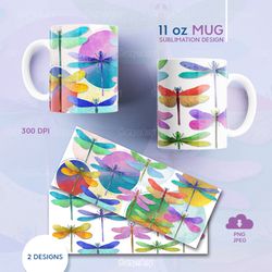 11oz coffee mug sublimation template, dragonfly design mug, sublimation mug design