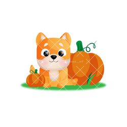 Dog with pumpkins clipart, cute clipart, halloween clipart, cute dog, cute puppy, vector clipart, vector illustration