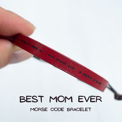 BEST MOM EVER morse code bracelet, leather bracelet, gift for mother, Christmas gift, birthday gift for mother