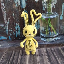 Bunny Rabbit  plush animal Creepy bunny Doll Handmade Pastel goth decor Scary art doll Horror stuffed animals