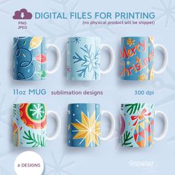 Merry Bundle, 11oz Mug Sublimation Designs with Christmas Theme, PNG JPEG Digital Download