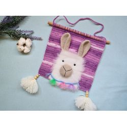 Alpaca  Pink decor wall hanging decor Crochet llama Nursery decor  Crochet banner  Macrame