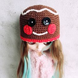 Blythe hat crochet gingerbread man for custom blythe doll christmas clothes blythe accessories