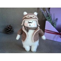 Pilot toy  Christmas gift  Polar Bear  Aviator decor  Crochet bear Gift Ice bear