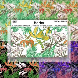 seamless pattern herbs wallpaper yarrow digital paper dill surface design hops textile fabric