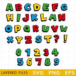 Mario Alphabet SVG, Mario Cricut file, Mario Font Cut files, Mario clipart, Mario svg birthday, Mario printable