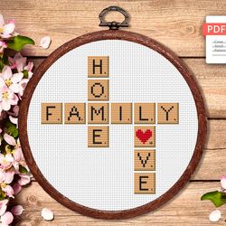 Home Love Family Cross Stitch Pattern, Scrabble Cross Stitch Pattern, Embroidery Scrabble, Love xStitch