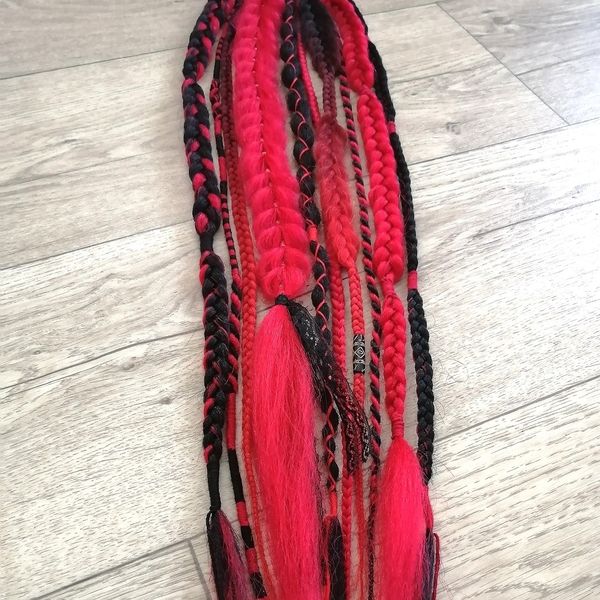 Red Black Braids on Hair band, hair wraps, dreads wrap, Hipp - Inspire  Uplift