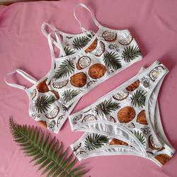 Cotton underwear set "Coconuts" | bra and panties | underwear with print