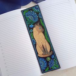 Cute bookmark, Bookmark cat, Leather bookmark, Hand painted bookmark, Aesthetic bookmark, Pet lover gift, Love reading