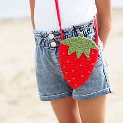 Handmade purse, girl gift, crochet handbag, toddler gift, strawberry bag