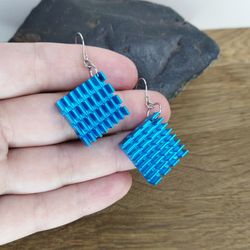 Neon blue cyberpunk earrings square Geek earrings recycled Sci fi earrings unisex