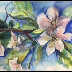 Original watercolor paint flower for decoration by Handkub Art