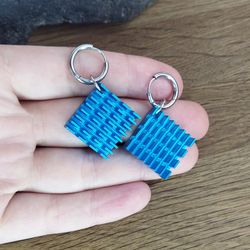 Cyberpunk earrings square Neon blue cybercore jewelry Futuristic earrings