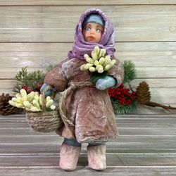 Cotton toy, girl with flowers