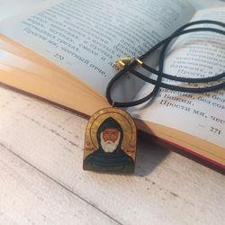 Saint Moses the Black | Icon necklace | Wooden pendant | Jewelry icon | Orthodox Icon | Christian saints