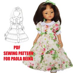 sewing pattern and instruction for paola reina doll, dress for doll, doll clothes, paola reina dress