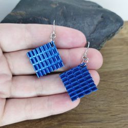 Neon blue sci-fi earrings Futuristic earrings for girlfriend Cyberpunk earrings repurposed
